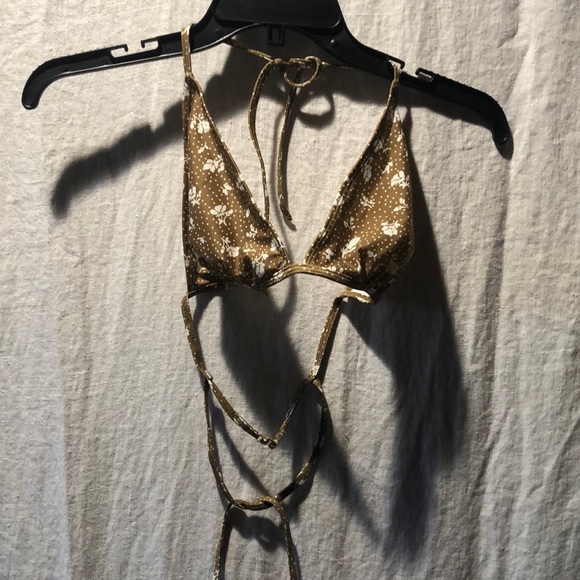 Faithfull the brand top only olive green floral string bikini top  size L - Picture 3 of 6